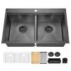 Glacier Bay 33 in. Drop-In Double Bowl 18 Gauge Gunmetal Black Stainless Steel Workstation Kitchen Sink