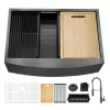 Glacier Bay 33 in. Farmhouse/Apron-Front Single Bowl 18 Gauge Gunmetal Black Stainless Steel Workstation Kitchen Sink with Faucet