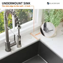 Glacier Bay 31 in. Undermount Single Bowl 18 Gauge Gunmetal Black Stainless Steel Kitchen Sink with Black Spring Neck Faucet