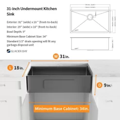 Glacier Bay 31 in. Undermount Single Bowl 18 Gauge Gunmetal Black Stainless Steel Kitchen Sink with Black Spring Neck Faucet