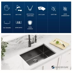 Glacier Bay 31 in. Undermount Single Bowl 18 Gauge Gunmetal Black Stainless Steel Kitchen Sink with Black Spring Neck Faucet