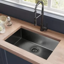 Glacier Bay 31 in. Undermount Single Bowl 18 Gauge Gunmetal Black Stainless Steel Kitchen Sink with Black Spring Neck Faucet