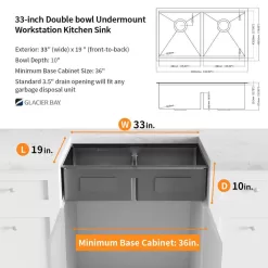 Glacier Bay 33 in. Undermount Double Bowl 18 Gauge Gunmetal Black Stainless Steel Workstation Kitchen Sink with Spring Neck Faucet