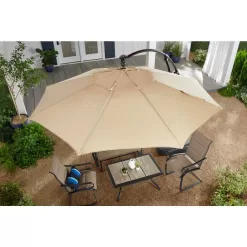 Hampton Bay 11 ft. Cantilever Aluminum and Steel Solar LED Offset Outdoor Patio Umbrella in Putty Beige