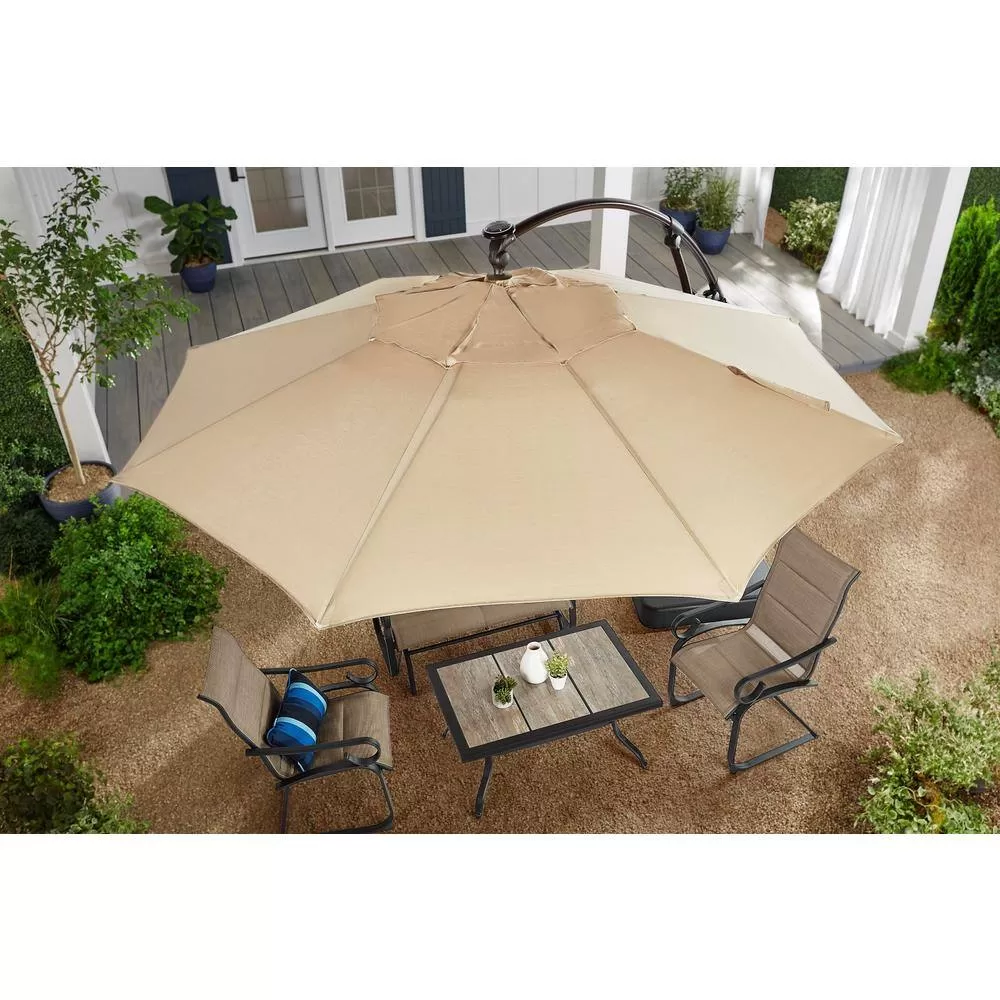 Hampton Bay 11 ft. Cantilever Aluminum and Steel Solar LED Offset Outdoor Patio Umbrella in Putty Beige - MartDiscover.com Hampton Bay 11 ft. Cantilever Aluminum and Steel Solar LED Offset Outdoor Patio Umbrella in Putty Beige - MartDiscover.com