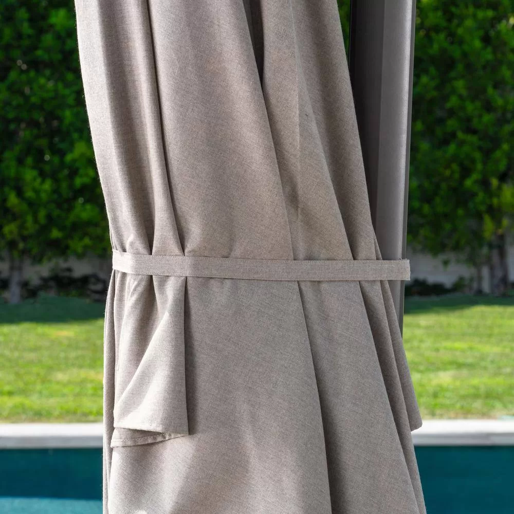 Hampton Bay 10 ft. Commercial Aluminum Cantilever Square Offset Patio Umbrella in Cafe Tan with Base Included
