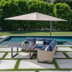 Hampton Bay 10 ft. Commercial Aluminum Cantilever Square Offset Patio Umbrella in Cafe Tan with Base Included