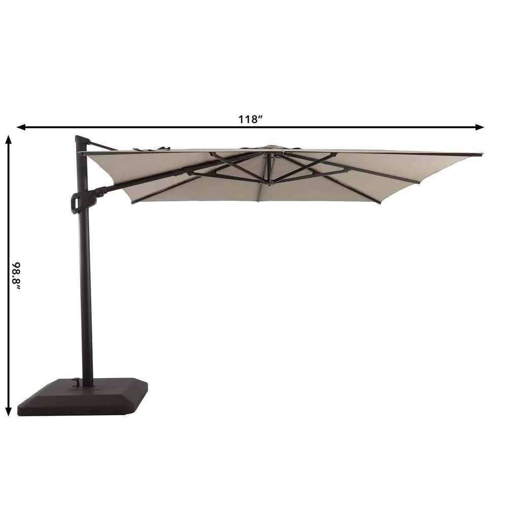 Hampton Bay 10 ft. Commercial Aluminum Cantilever Square Offset Patio Umbrella in Cafe Tan with Base Included
