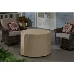 Hampton Bay FP58031-B 35.2 in. W x 24 in. H Round Wicker Finish Fire Table with Sintered Stone Tabletop