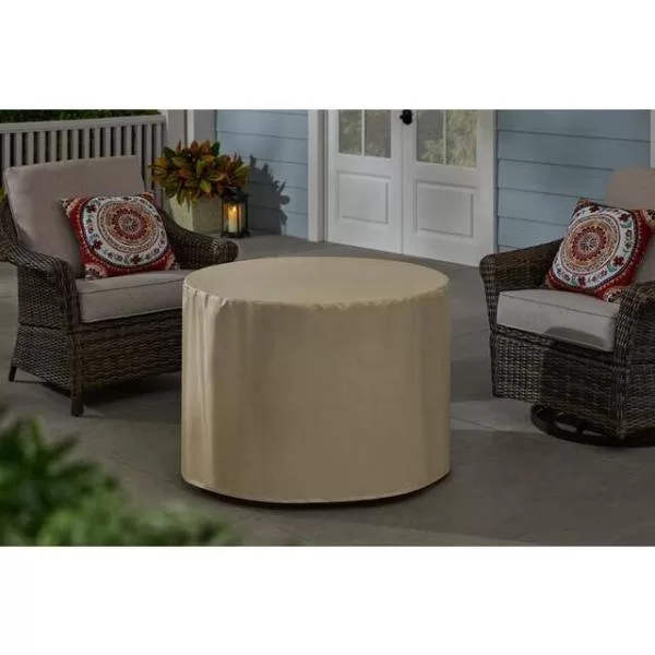 Hampton Bay FP58031-B 35.2 in. W x 24 in. H Round Wicker Finish Fire Table with Sintered Stone Tabletop