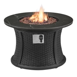 Hampton Bay FP58031-B 35.2 in. W x 24 in. H Round Wicker Finish Fire Table with Sintered Stone Tabletop