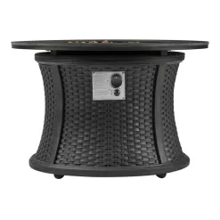 Hampton Bay FP58031-B 35.2 in. W x 24 in. H Round Wicker Finish Fire Table with Sintered Stone Tabletop