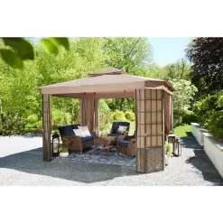 Hampton Bay Cambridge Brown Wicker Outdoor Patio Swivel Rocking Chair with CushionGuard Midnight Navy Blue Cushions