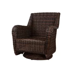 Hampton Bay Cambridge Brown Wicker Outdoor Patio Swivel Rocking Chair with CushionGuard Midnight Navy Blue Cushions