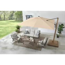 Home Decorators Collection 10 ft. Aluminum and Steel Cantilever LED Outdoor Patio Umbrella in Sunbrella Antique Beige