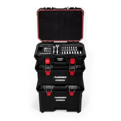 Husky H270BO3PCRTBCB 1/4 in., 3/8 in., and 1/2 in. Drive Mechanics Tool Set with Build-Out Rolling System (270-Piece)