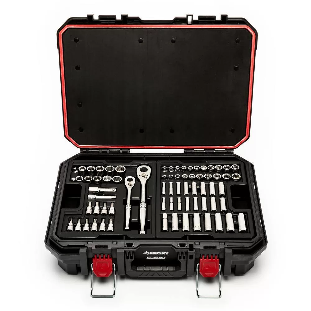 Husky H270BO3PCRTBCB 1/4 in., 3/8 in., and 1/2 in. Drive Mechanics Tool Set with Build-Out Rolling System (270-Piece)