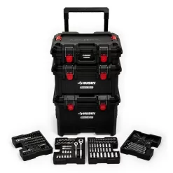 Husky H270BO3PCRTBCB 1/4 in., 3/8 in., and 1/2 in. Drive Mechanics Tool Set with Build-Out Rolling System (270-Piece)