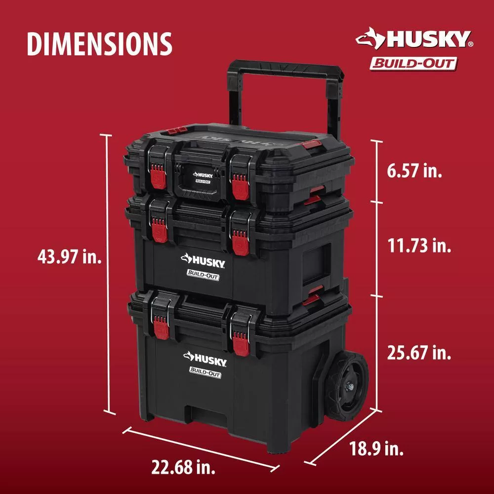 Husky H270BO3PCRTBCB 1/4 in., 3/8 in., and 1/2 in. Drive Mechanics Tool Set with Build-Out Rolling System (270-Piece)
