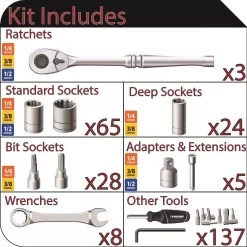 Husky H270BO3PCRTBCB 1/4 in., 3/8 in., and 1/2 in. Drive Mechanics Tool Set with Build-Out Rolling System (270-Piece)