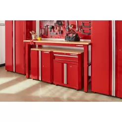 Husky G7200SR-US 6 ft. Adjustable Height Solid Wood Top Workbench in Red for Ready to Assemble Steel Garage Storage System