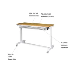 Husky HOLT6202BJ2 Tool Storage 62 in. W White Adjustable Height Work Table with 2-Drawers
