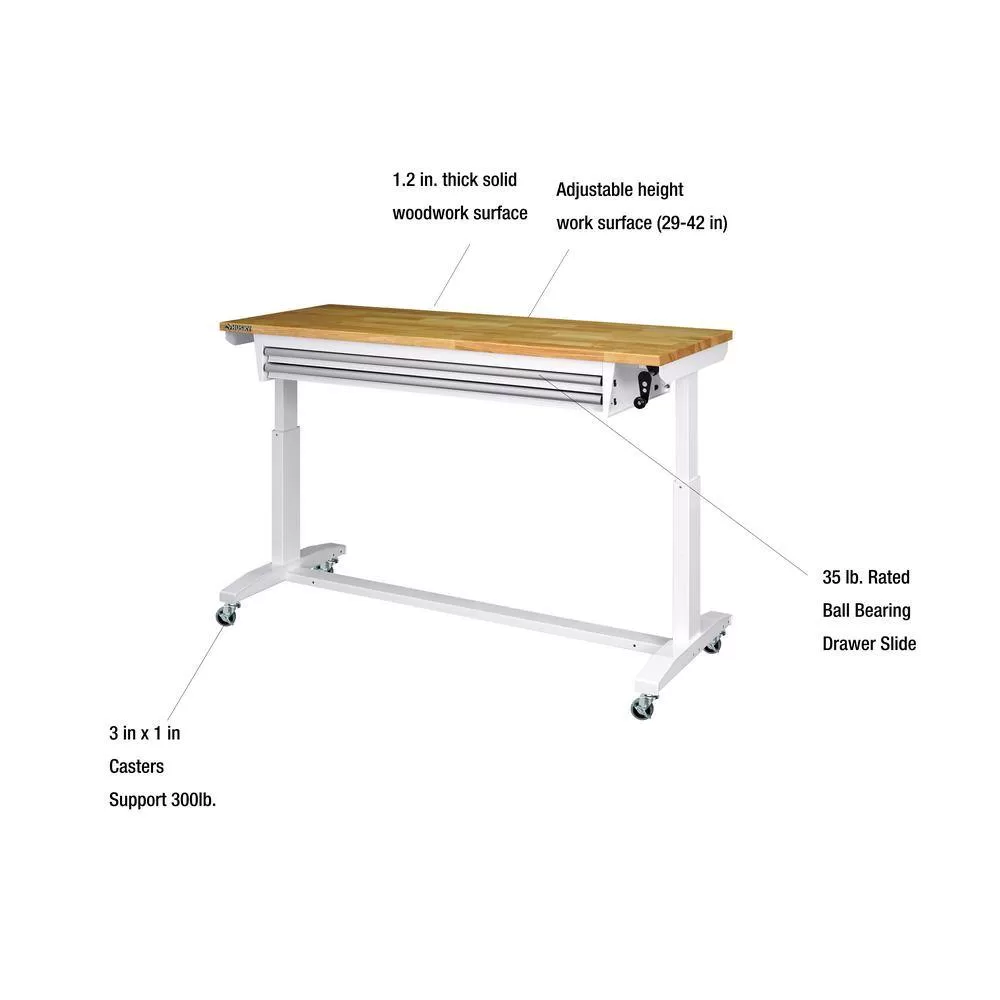 Husky HOLT6202BJ2 Tool Storage 62 in. W White Adjustable Height Work Table with 2-Drawers