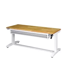 Husky HOLT6202BJ2 Tool Storage 62 in. W White Adjustable Height Work Table with 2-Drawers