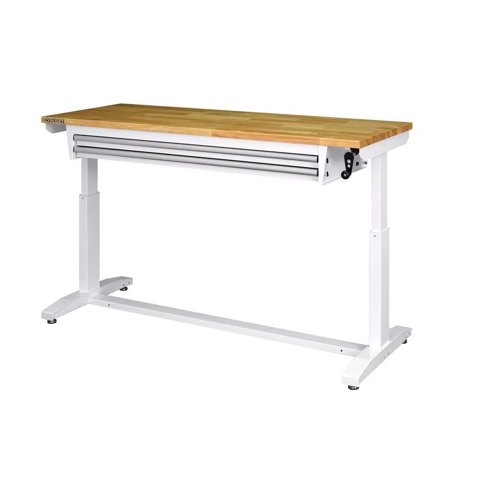 Husky HOLT6202BJ2 Tool Storage 62 in. W White Adjustable Height Work Table with 2-Drawers