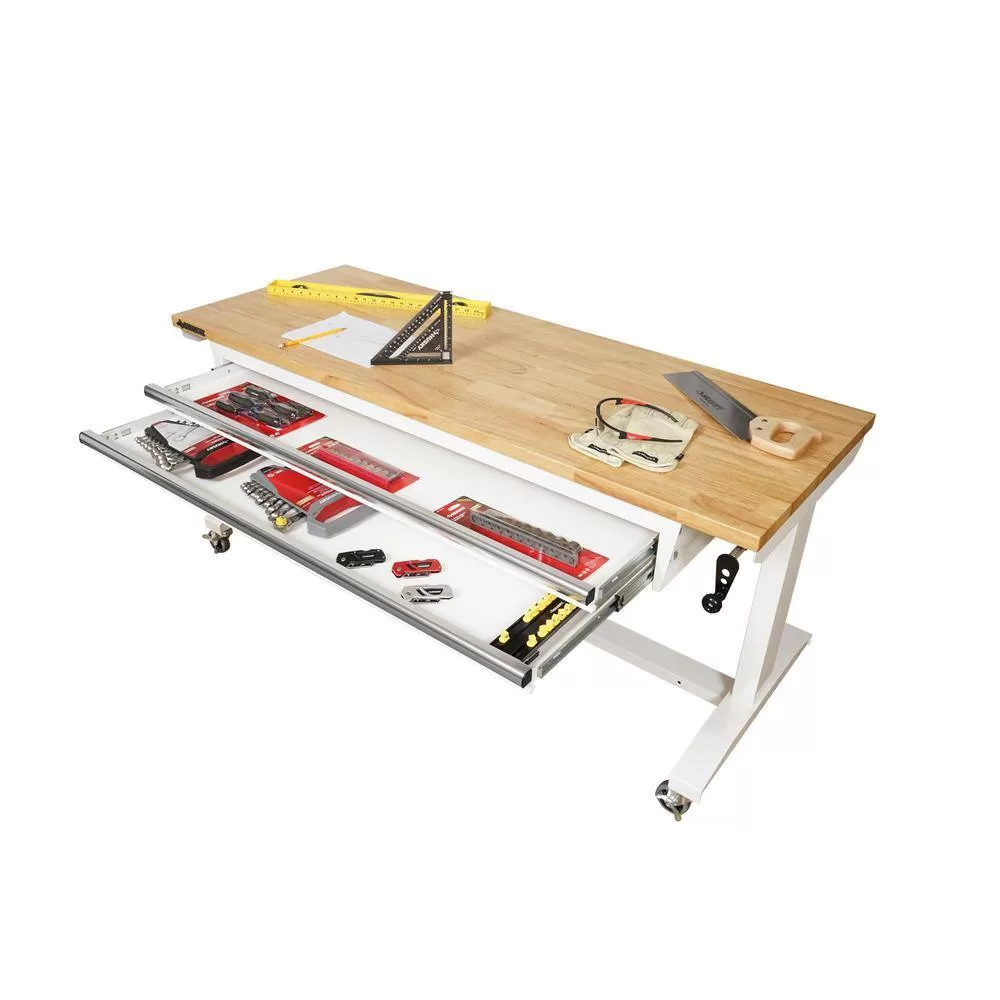Husky HOLT6202BJ2 Tool Storage 62 in. W White Adjustable Height Work Table with 2-Drawers