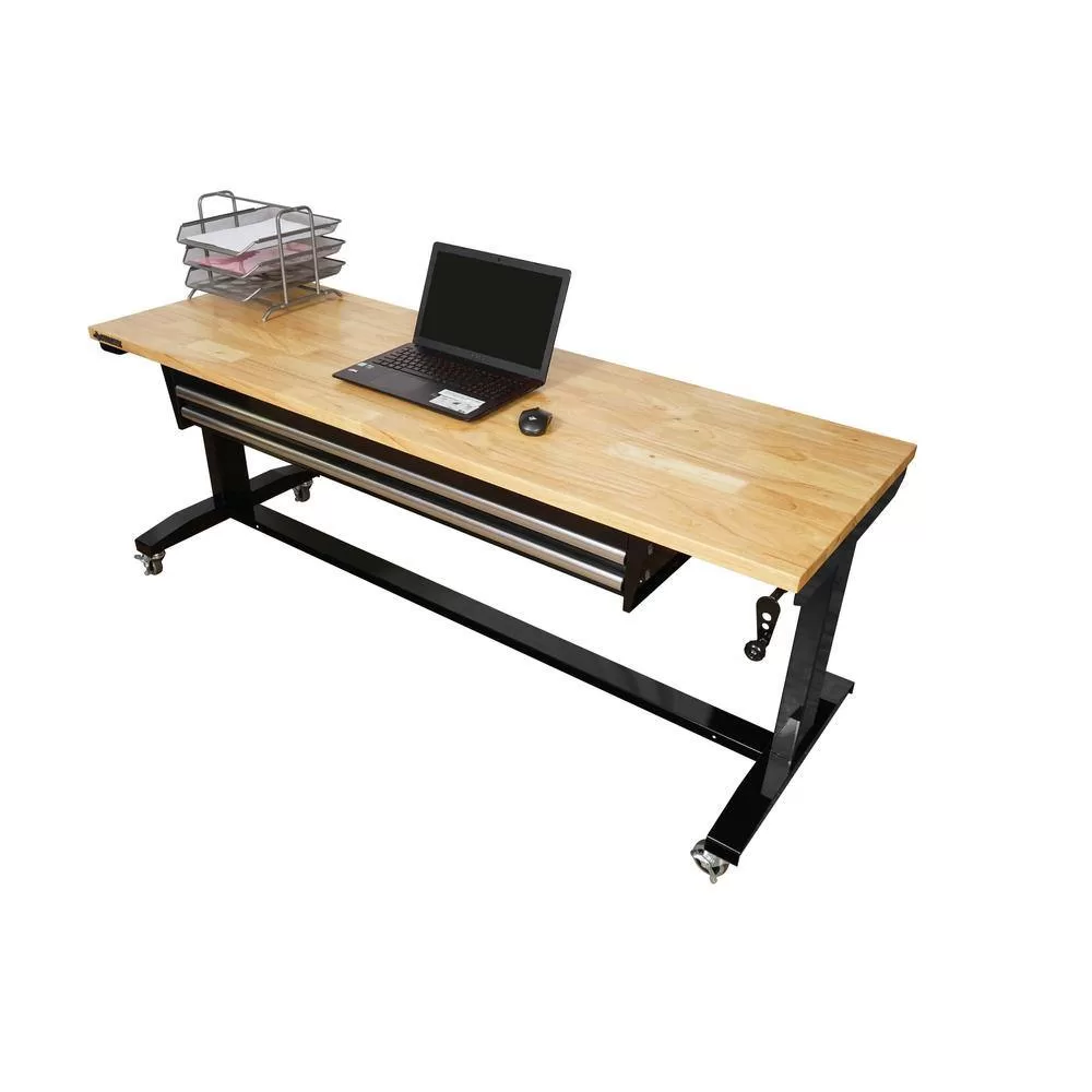 Husky HOTL7202B12 72 in. Adjustable Height Workbench Table with 2-Drawers in Black