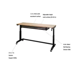 Husky HOTL7202B12 72 in. Adjustable Height Workbench Table with 2-Drawers in Black