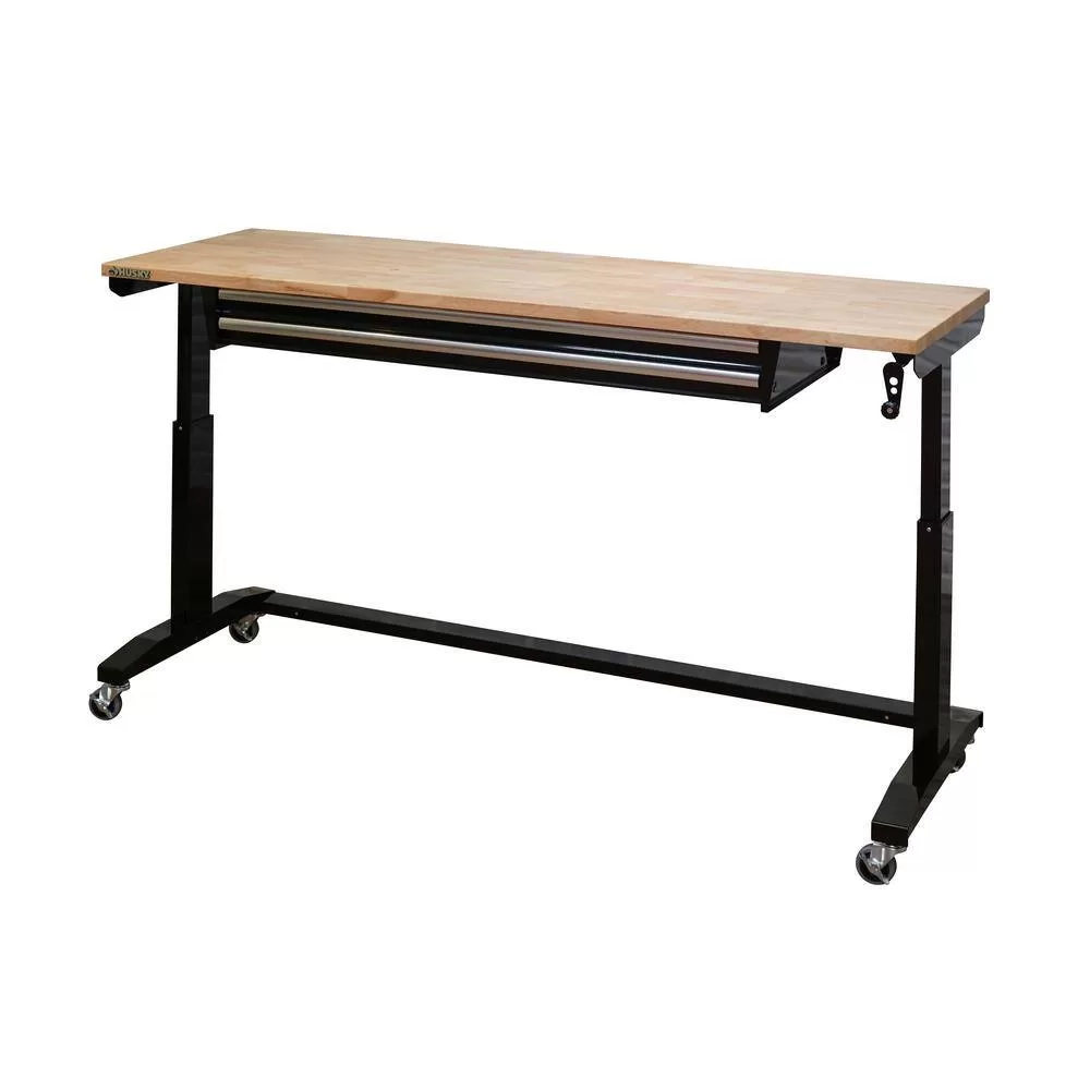 Husky HOTL7202B12 72 in. Adjustable Height Workbench Table with 2-Drawers in Black