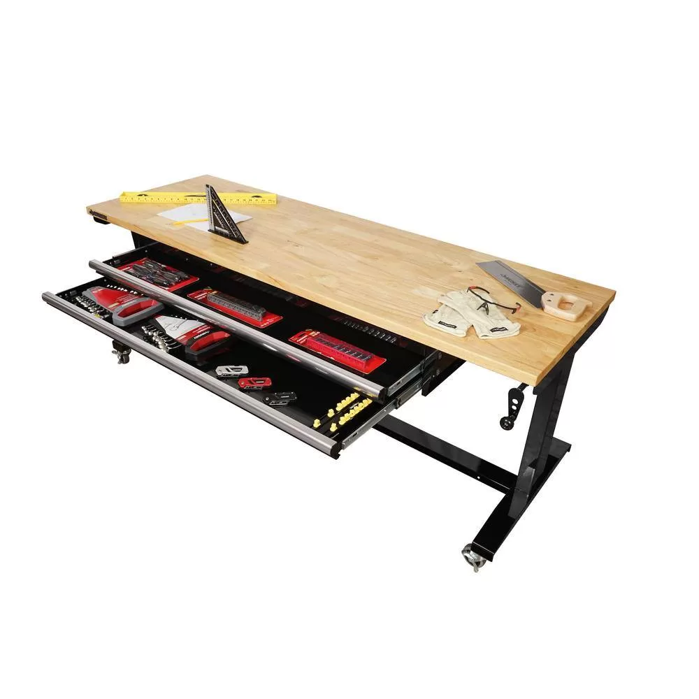Husky HOTL7202B12 72 in. Adjustable Height Workbench Table with 2-Drawers in Black