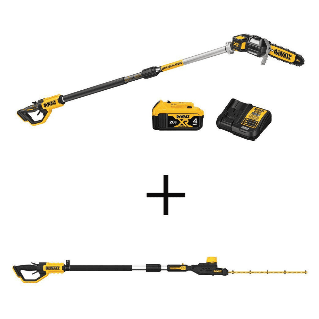 DEWALT 20V MAX 8 in. Cordless Battery Powered Pole Saw Kit & 22 in. Cordless Pole Hedge Trimmer w/ (1) 4.0 Ah Battery & Charger