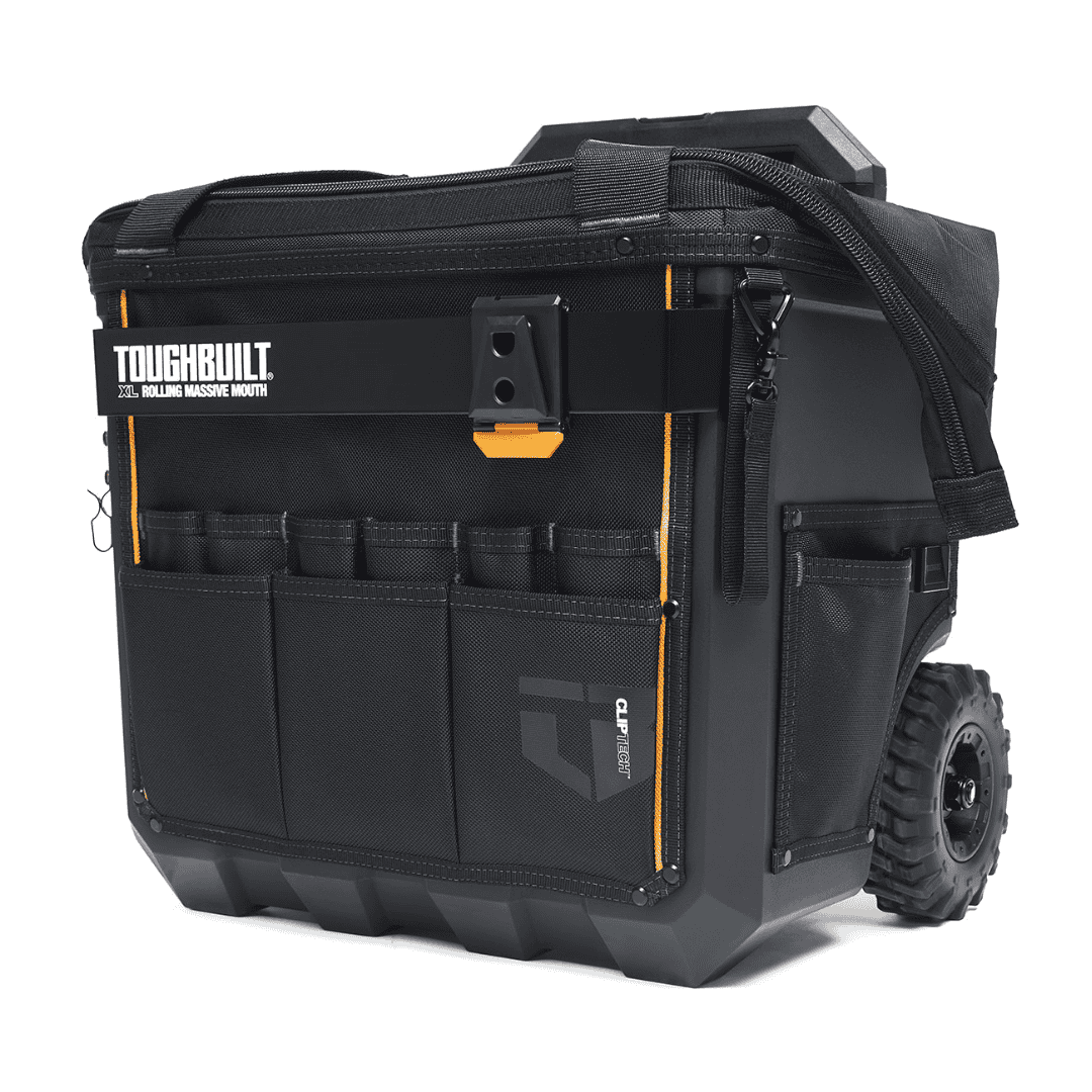 TOUGHBUILT Massive Mouth Hard Bottom XL Black Polyester 18-in Zippered Rolling Tool Bag