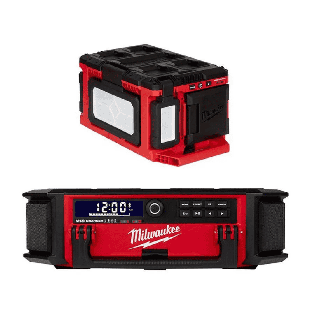 Milwaukee 2950-20-2357-20 M18 Lithium-Ion Cordless PACKOUT Radio/Speaker with Built-In Charger and PACKOUT 3000 Lumens LED Light (2-Tool)