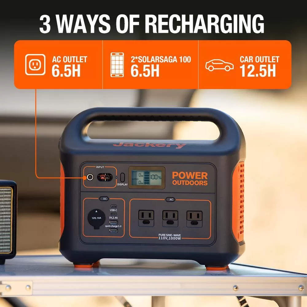 Jackery HTE053-880 1000-Watt Output/2000W Peak Portable Solar Power Station Explorer 880 Push Start Battery Generator for Outdoors/Camping