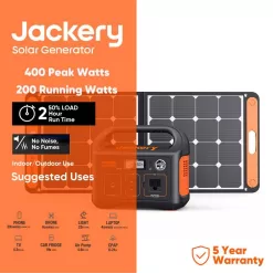 Jackery SG290_100 200-Watt Continuous/400-Watt Peak Push Button Start Solar Generator 290 with 1-Solar Panel 100-Watt for Outdoors