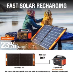Jackery SG880_100 1000-Watt Continuous Output, Solar Generator 880 Push Button Start Battery Generator with SolarSaga 100W Solar Panel