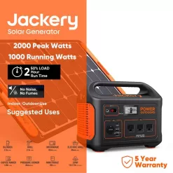 Jackery SG880_100 1000-Watt Continuous Output, Solar Generator 880 Push Button Start Battery Generator with SolarSaga 100W Solar Panel