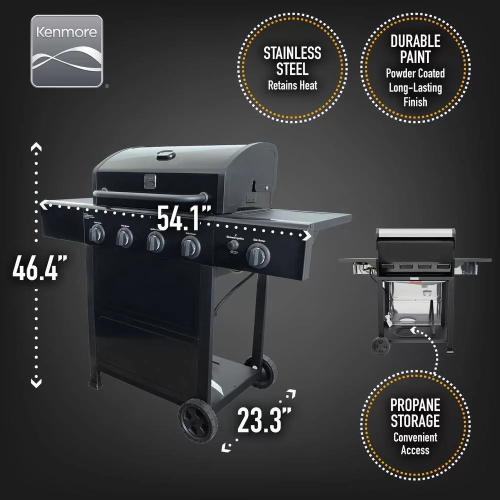 KENMORE PG-40406SOL-1 Kenmore 4 Burner Open Cart Propane Gas BBQ Grill with Side Burner, Black
