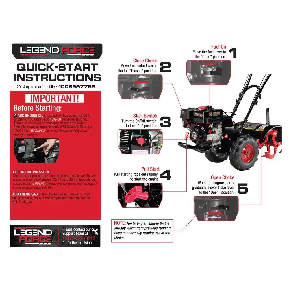 Legend Force LF20212RT 20 in. 212 cc Gas Rear Tine Garden Tiller