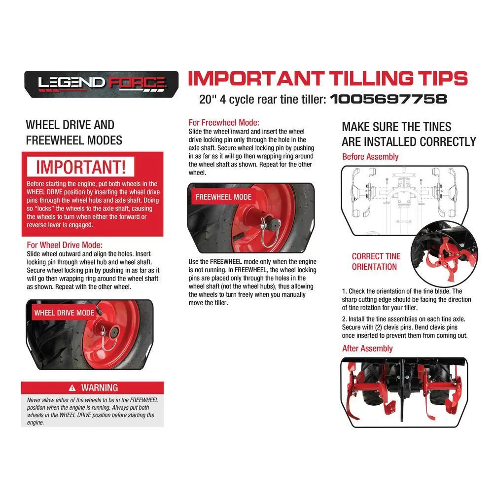 Legend Force LF20212RT 20 in. 212 cc Gas Rear Tine Garden Tiller
