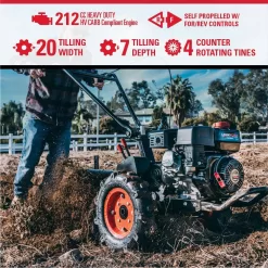 Legend Force LF20212RTG 20 in. 212 cc Gas Rear Tine Tiller, Forward/Reverse