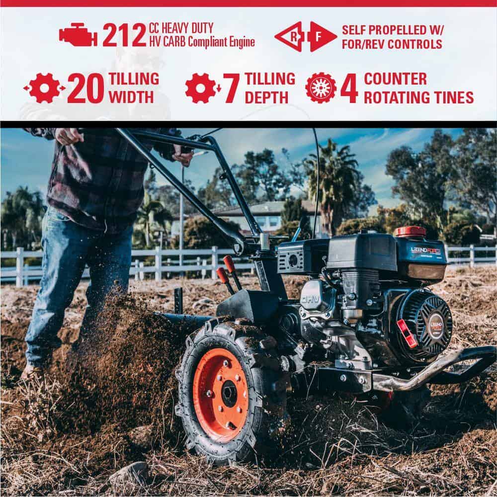 Legend Force LF20212RTG 20 in. 212 cc Gas Rear Tine Tiller, Forward/Reverse