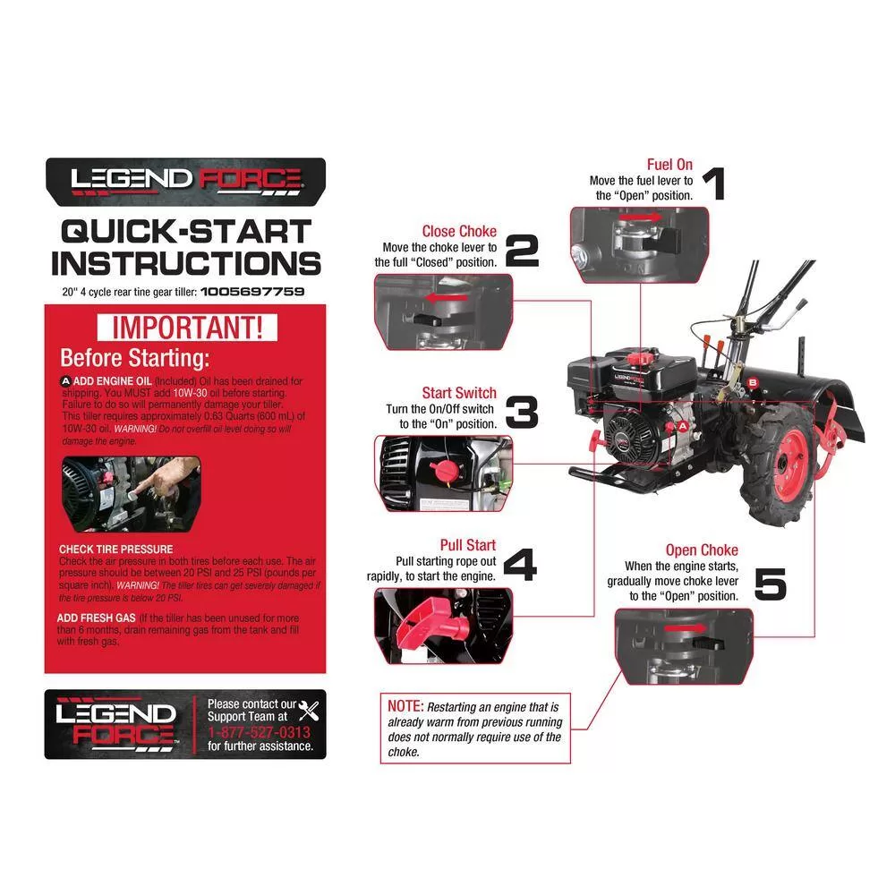 Legend Force LF20212RTG 20 in. 212 cc Gas Rear Tine Tiller, Forward/Reverse