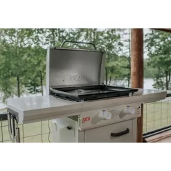 LOCO LCG2ST2C26 Series I 26 in. 2-Burner Digital Propane SmartTemp Flat Top Grill / Griddle in Chalk Finish with Enclosed Cart and Hood