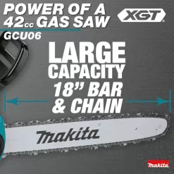 Makita GCU06T1 XGT 18 in. 40V max Brushless Electric Cordless Battery Chainsaw Kit (5.0Ah)