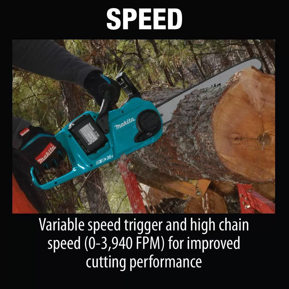 Makita XCU04PT1 LXT 16 in. 18V X2 (36V) Lithium-Ion Brushless Battery Chain Saw Kit with 4 Batteries (5.0 Ah)